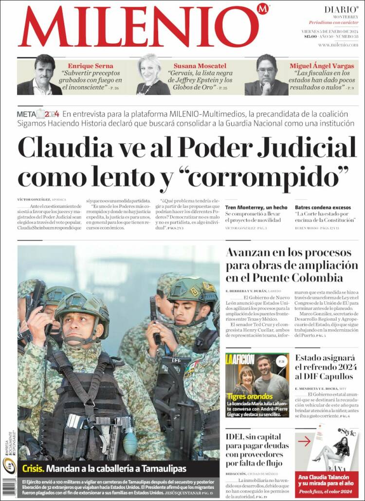 Portada de Milenio de Monterrey (M&eacute;xico)