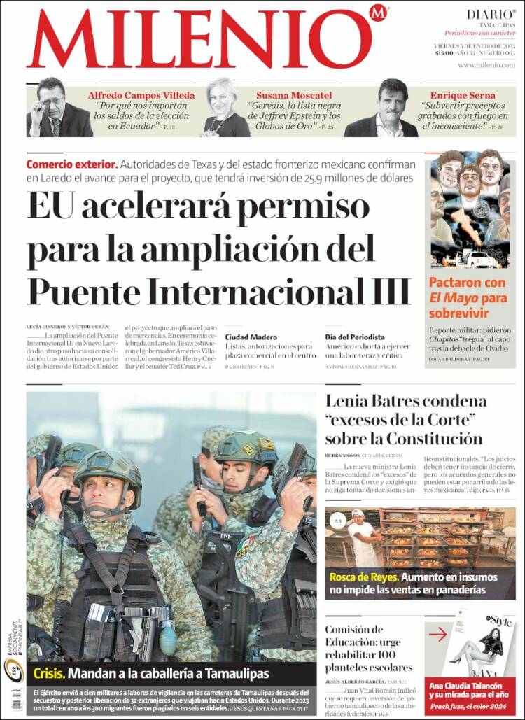 Portada de Milenio - Tamaulipas (M&eacute;xico)