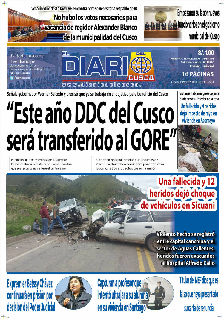 Portada de El Diario del Cusco (Perú)