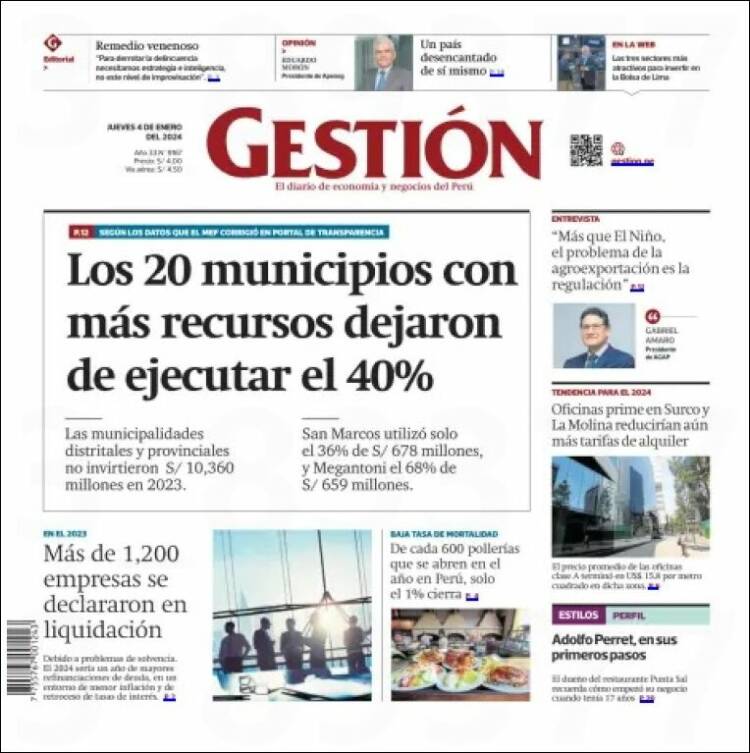 Portada de Diario Gestión (Perú)