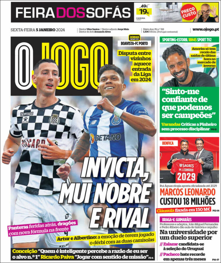 Portada de O Jogo (Portugal)