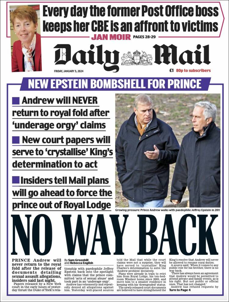 Portada de Daily Mail (Reino Unido)