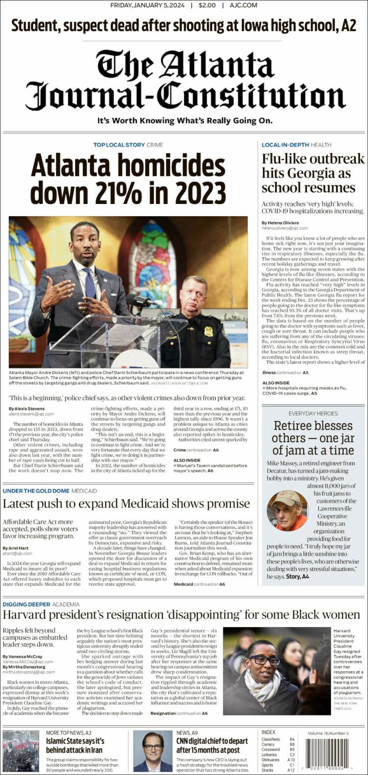 Portada de The Atlanta Journal-Constitution (USA)