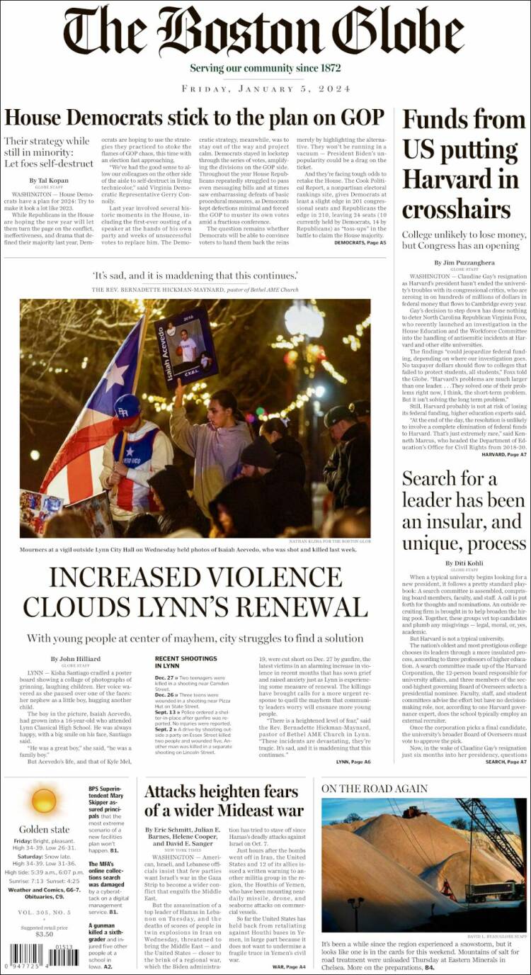 Portada de Boston Globe (USA)