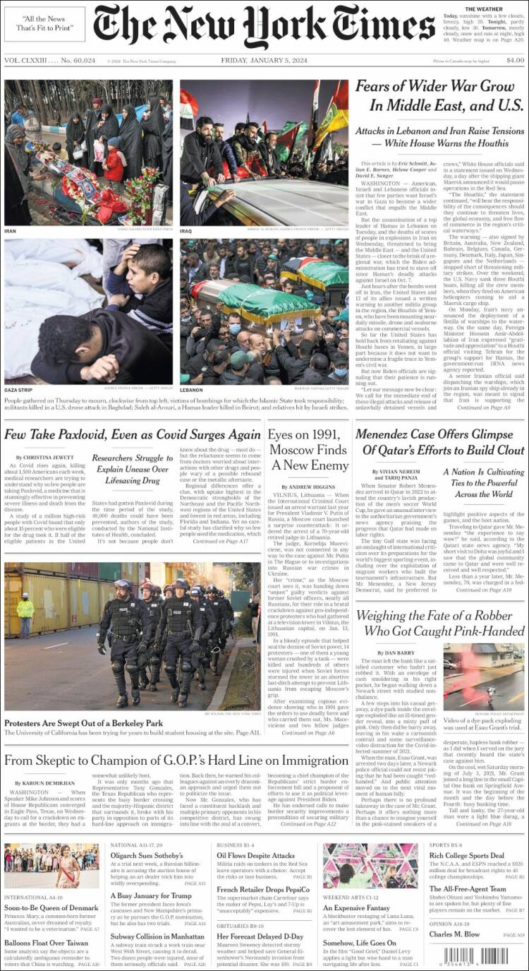 Portada de New York Times (USA)