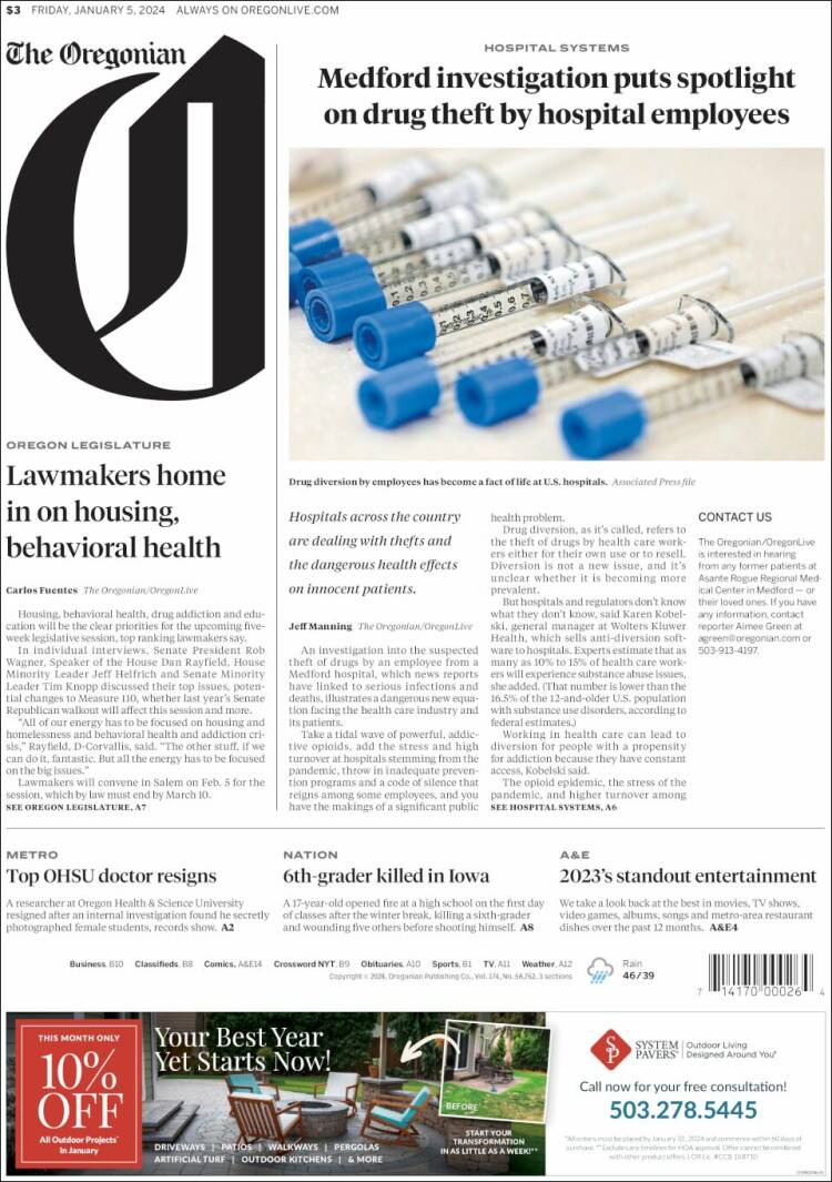 Portada de The Oregonian (USA)