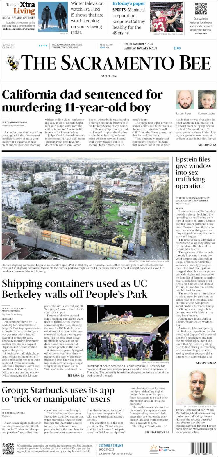 Portada de The Sacramento Bee (USA)