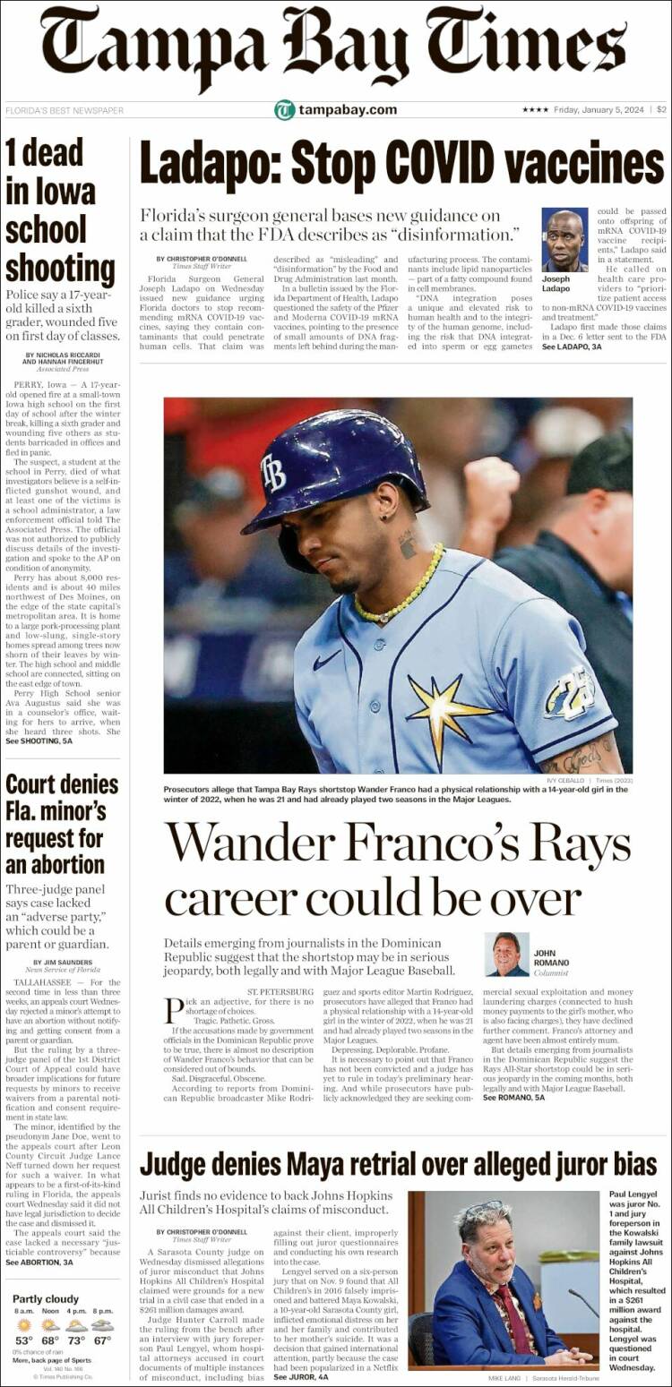 Portada de Tampa Bay Times (USA)