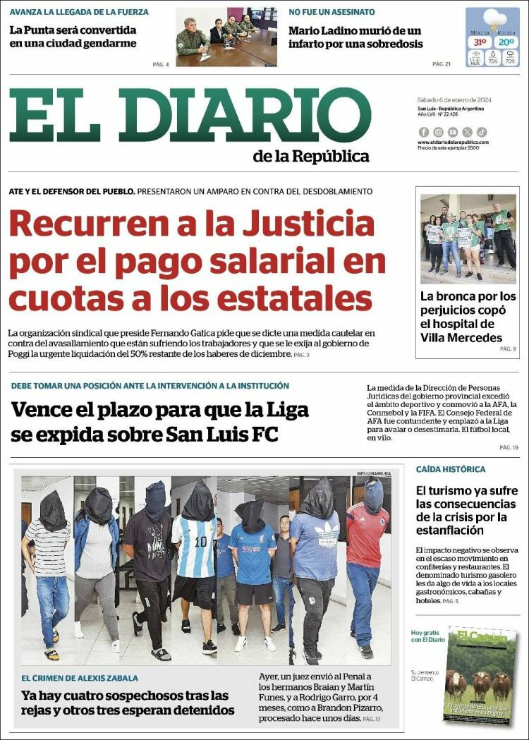 Portada de Diario de la República (Argentina)