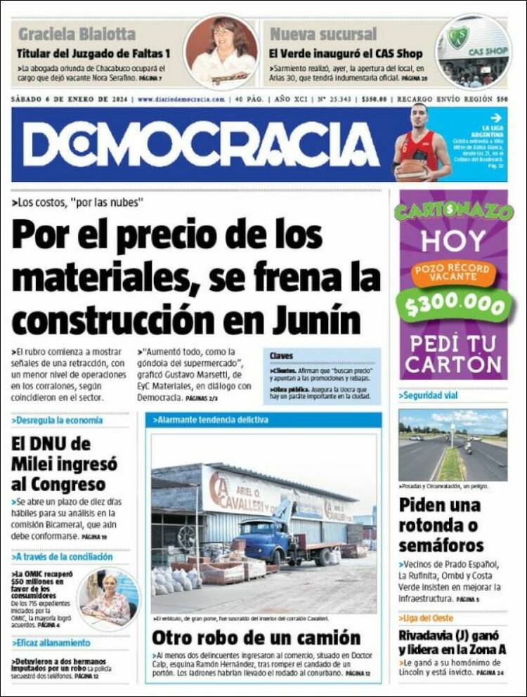 Portada de Diario Democracia (Argentina)