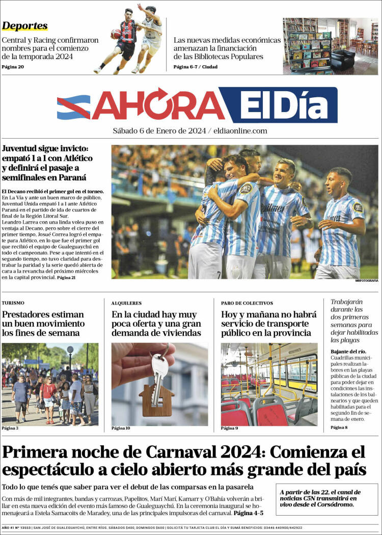 Portada de El Día de Gualeguaychú (Argentina)