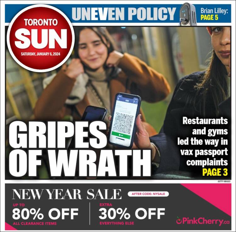 Portada de The Toronto Sun (Canadá)