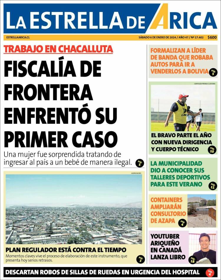 Portada de La Estrella de Arica (Chile)