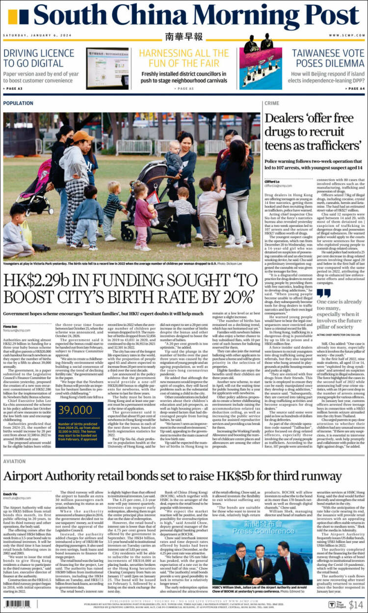 Portada de South China Morning Post (China)