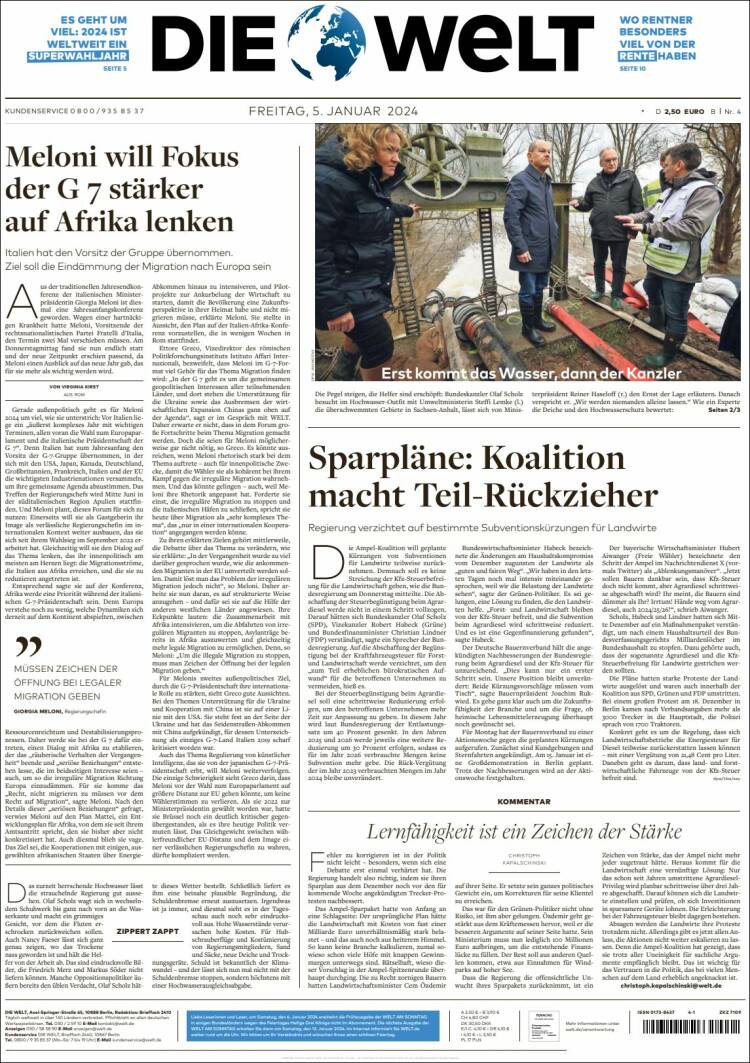 Portada de Die Welt (Alemania)