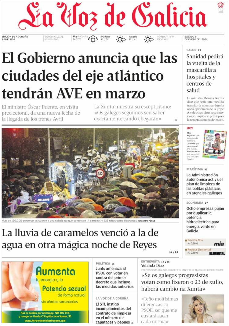 Portada de La Voz de Galicia (España)