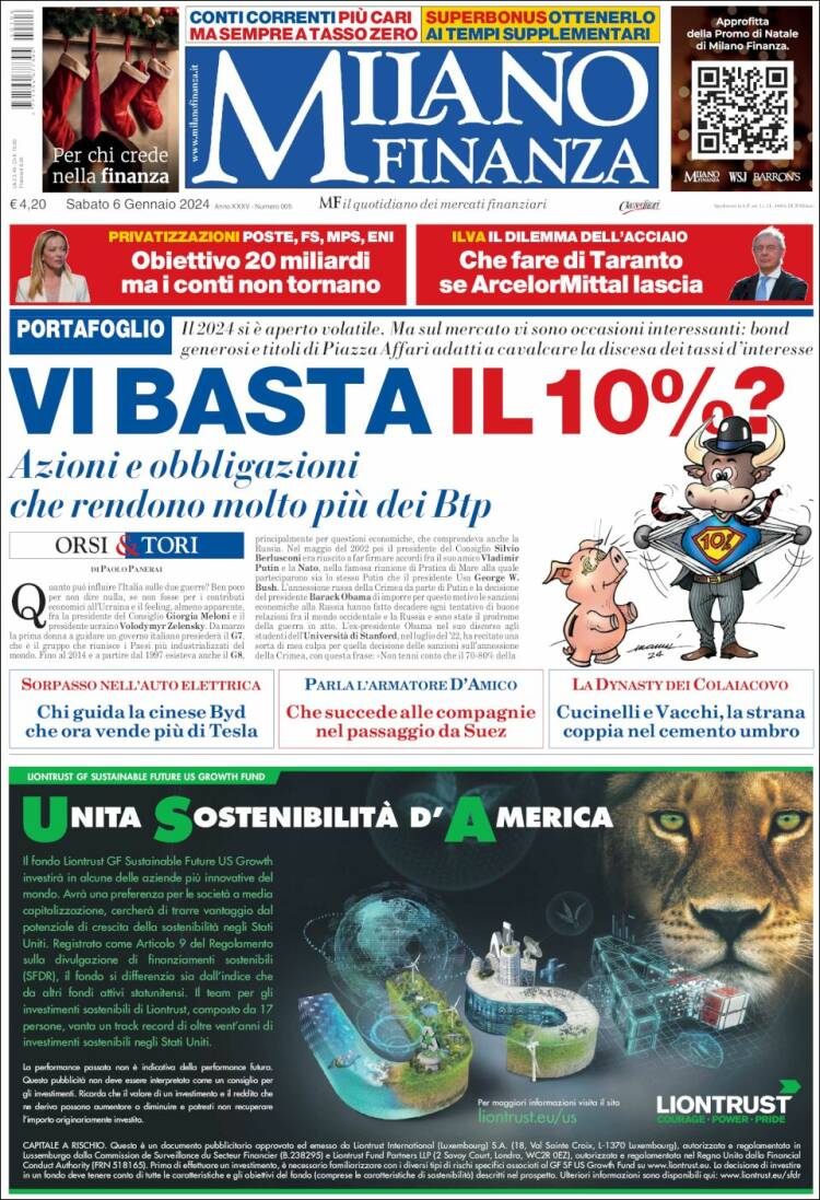 Portada de Milano Finanza (Italia)