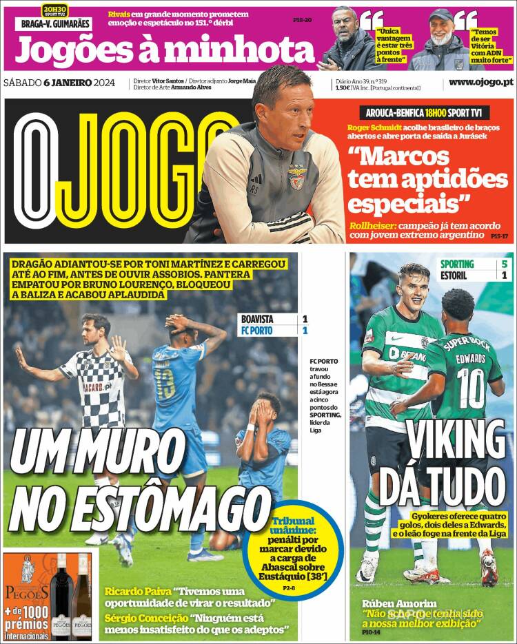 Portada de O Jogo (Portugal)