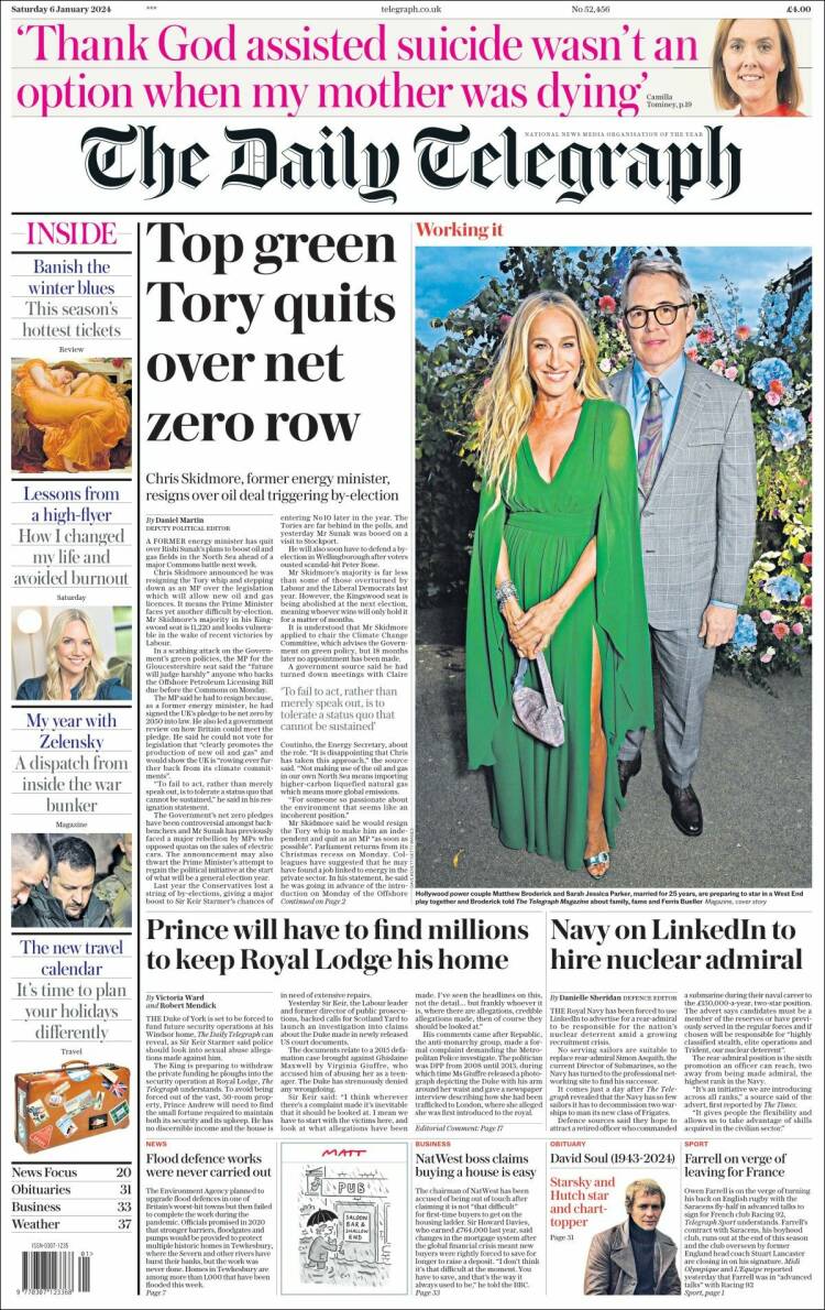 Portada de Daily Telegraph (Reino Unido)