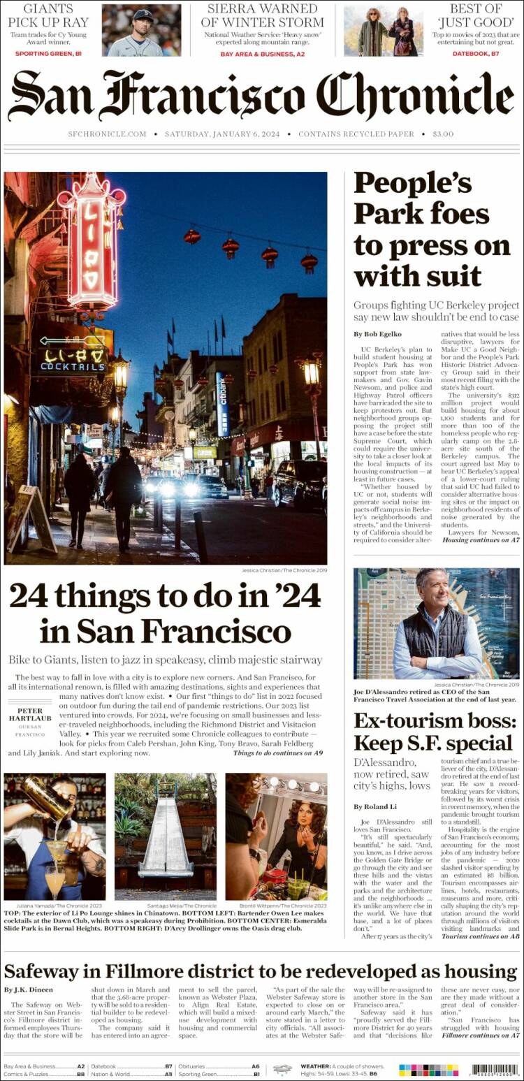 Portada de San Francisco Chronicle (USA)