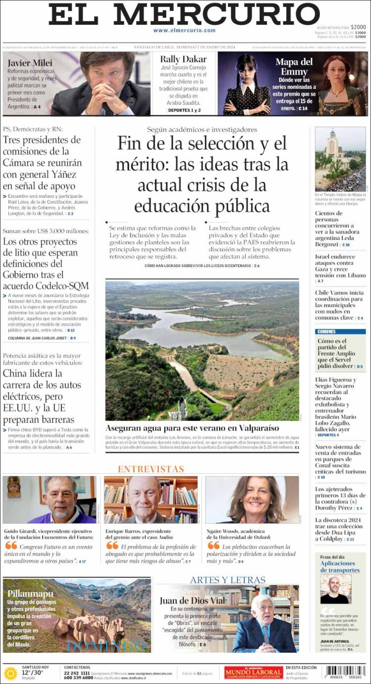 Portada de El Mercurio (Chile)