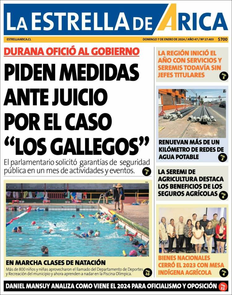 Portada de La Estrella de Arica (Chile)