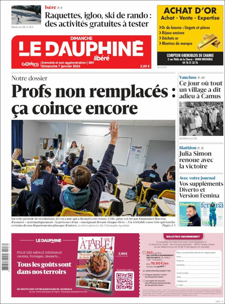 Portada de Le Dauphiné Libéré (Francia)