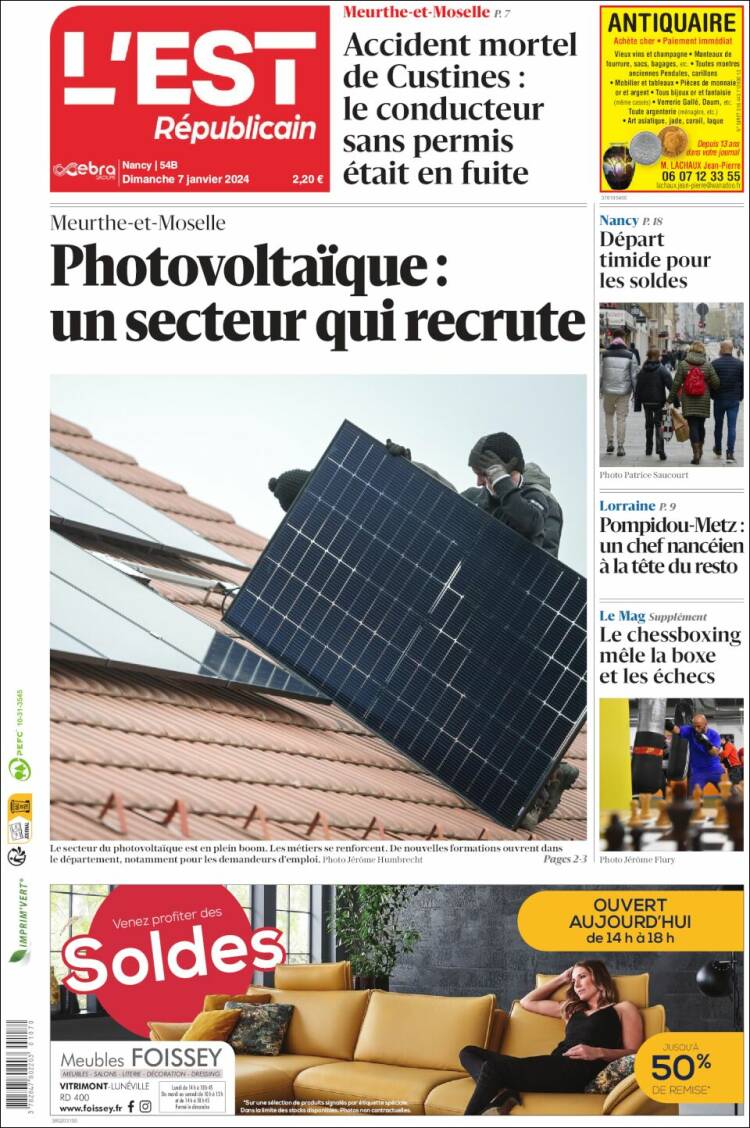 Portada de L'Est Republicain (Francia)