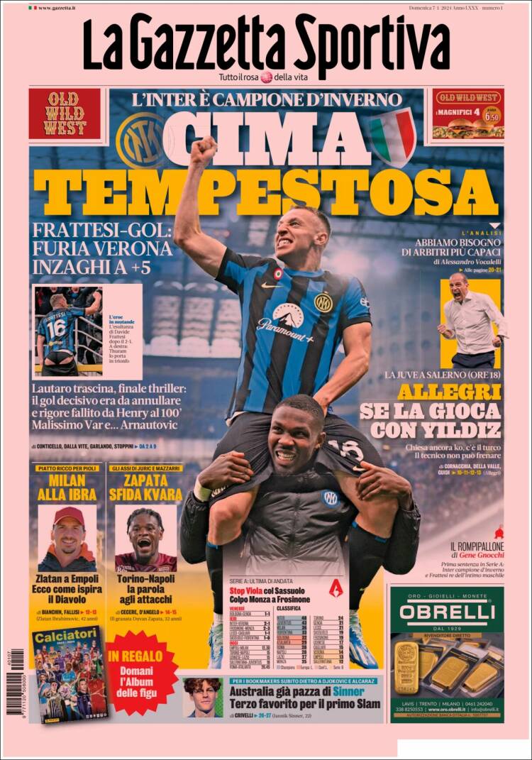 Portada de La Gazzetta dello Sport (Italia)
