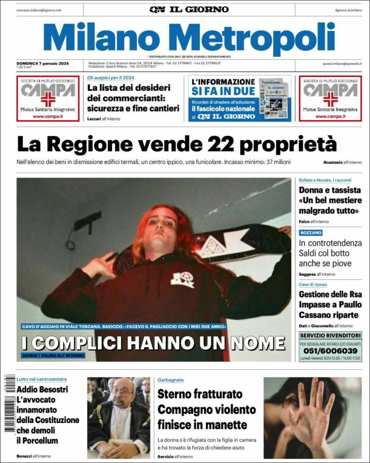 Portada de Il Giorno (Italia)