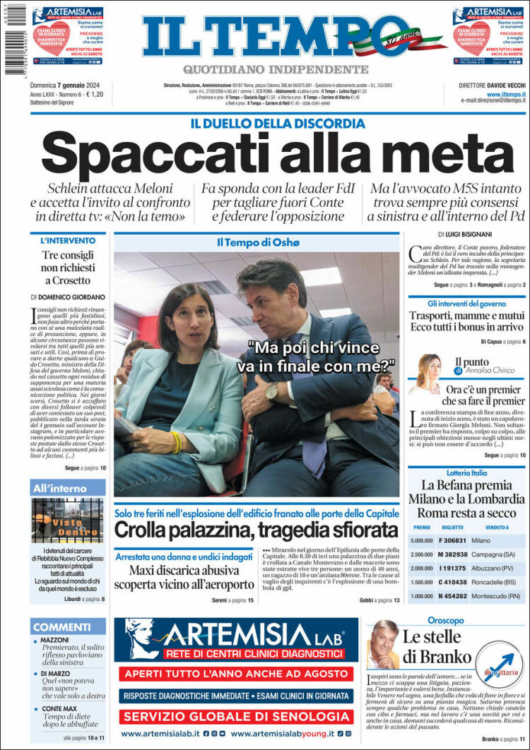 Portada de Il Tempo (Italia)