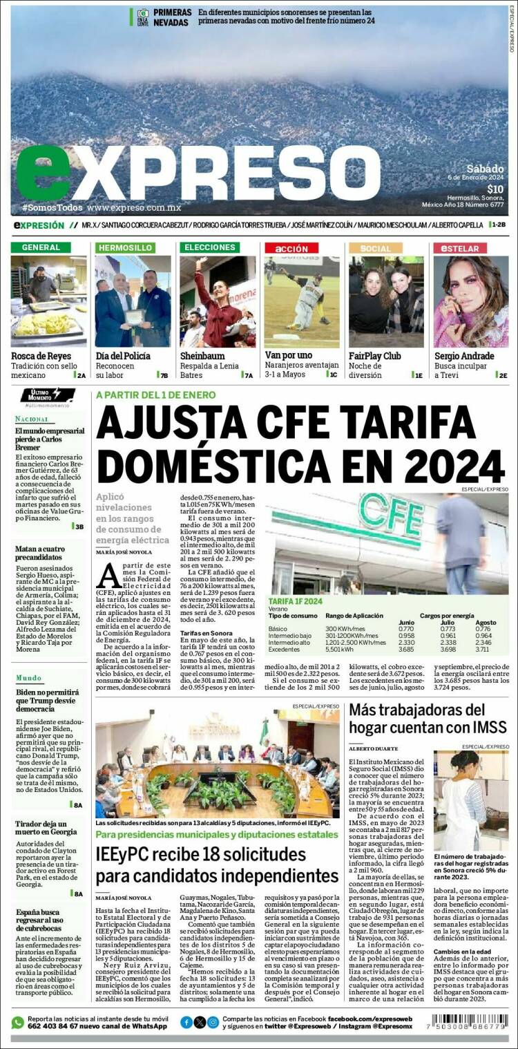 Portada de Expreso (M&eacute;xico)