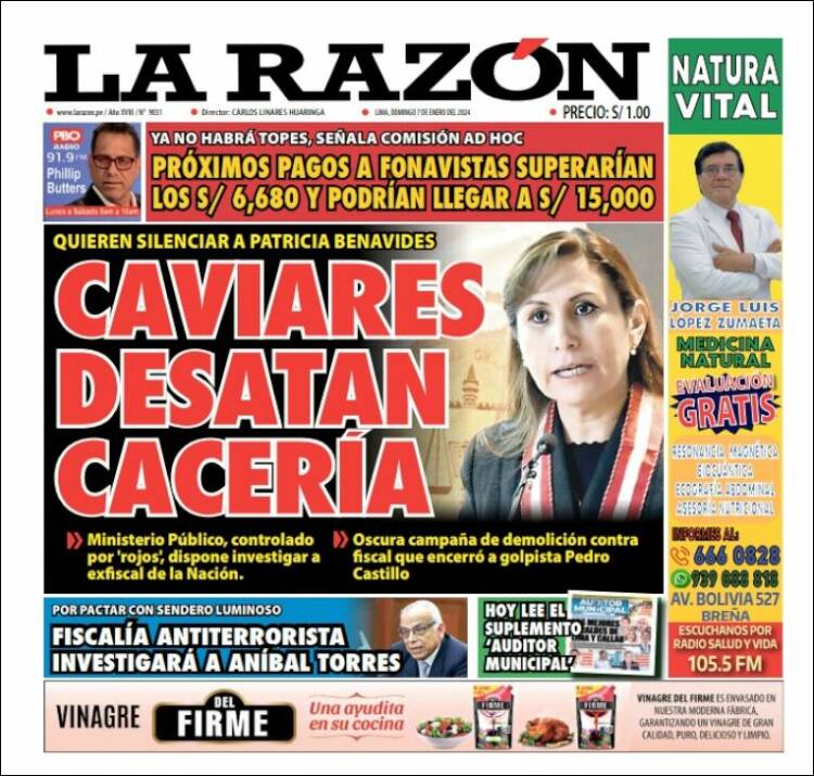 Portada de La Razón (Per&uacute;)