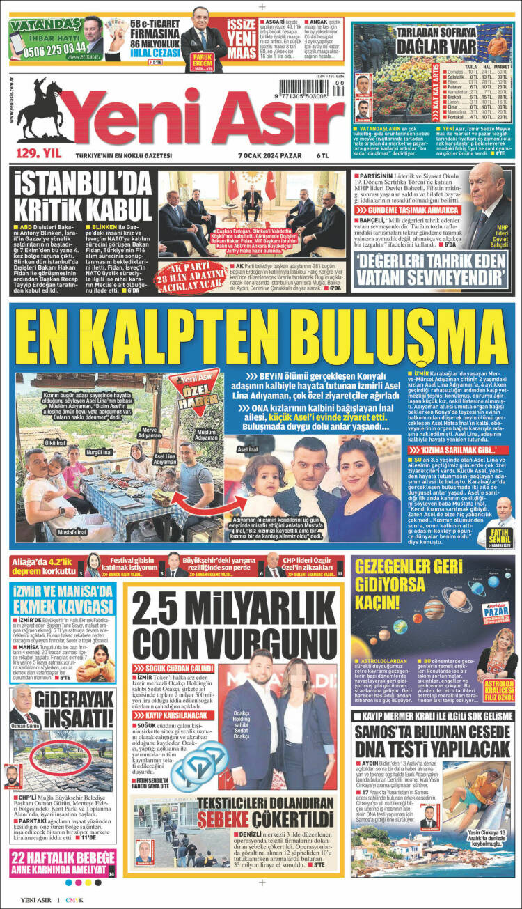 Portada de Yeni Asır (Turqu&iacute;a)