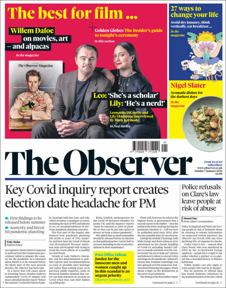 Portada de The Observer (Reino Unido)