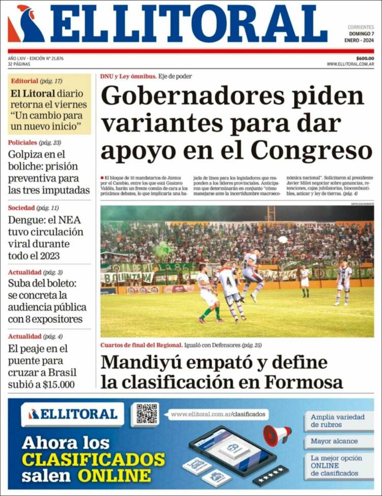 Portada de El Litoral Corrientes (Argentina)