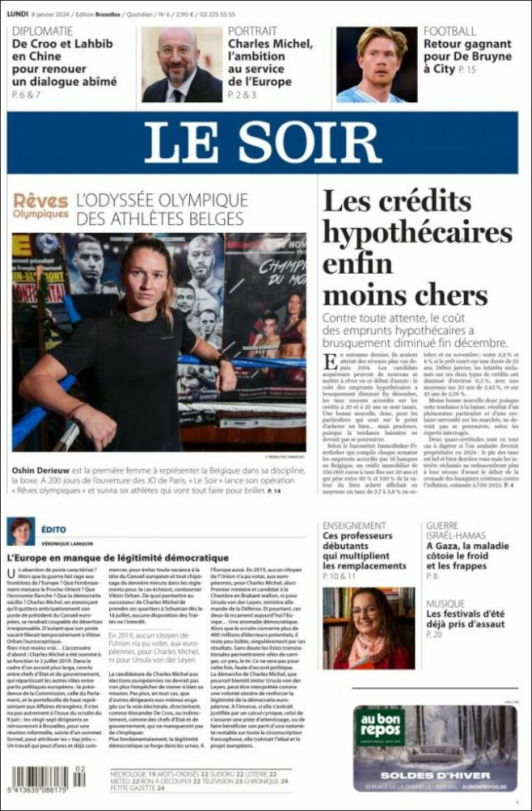 Portada de Le Soir (B&eacute;lgica)