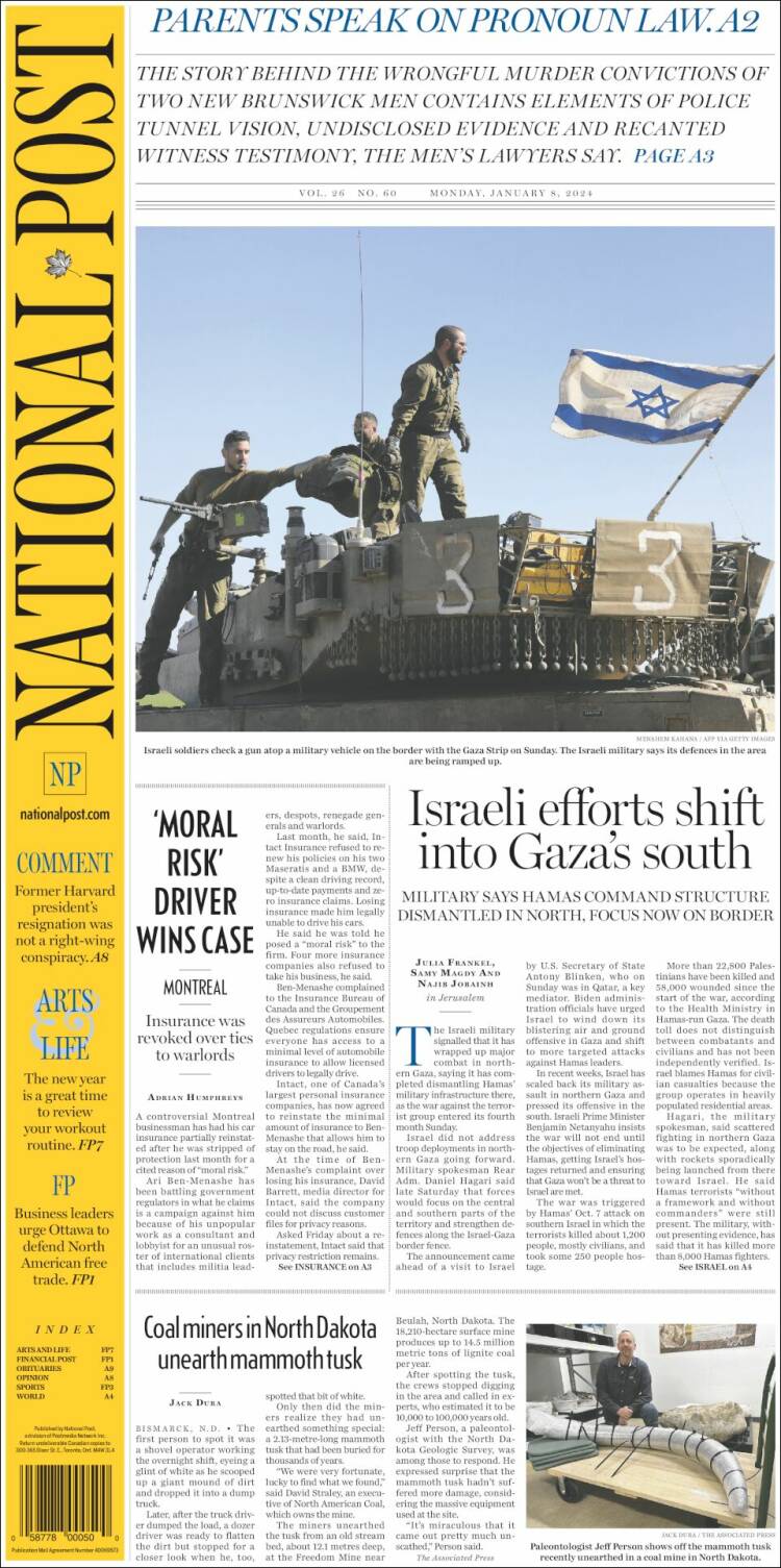 Portada de The National Post (Canadá)