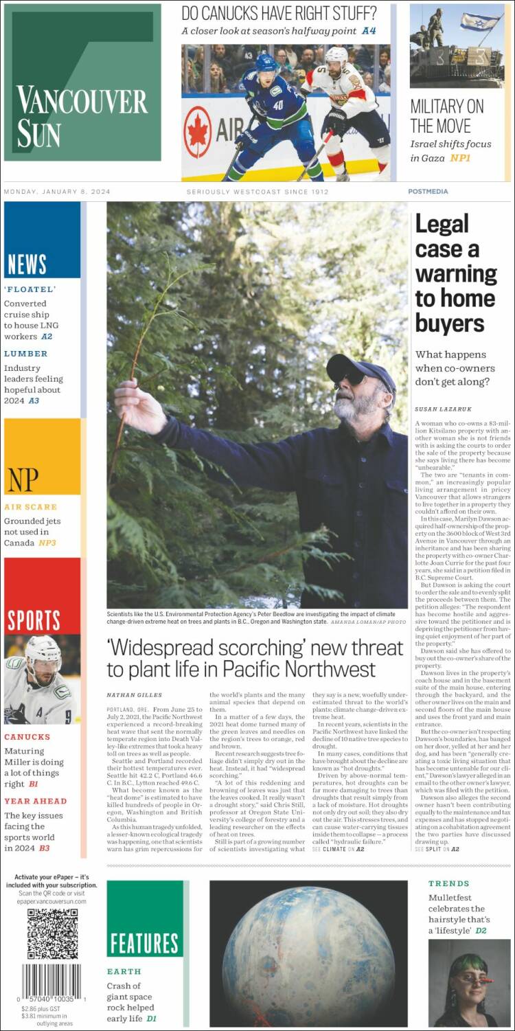 Portada de The Vancouver Sun (Canadá)