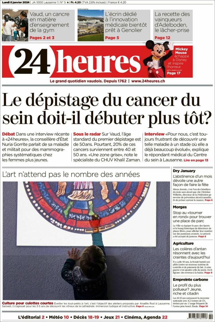 Portada de 24 Heures (Suiza)