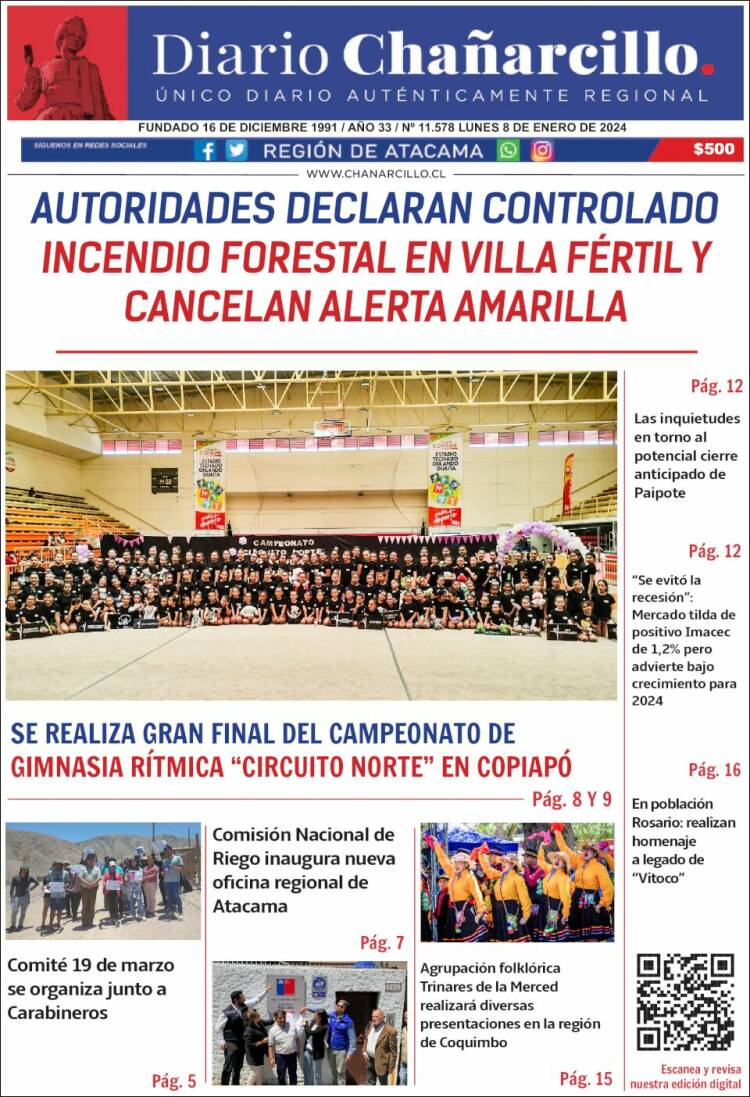 Portada de Diario Chañarcillo (Chile)