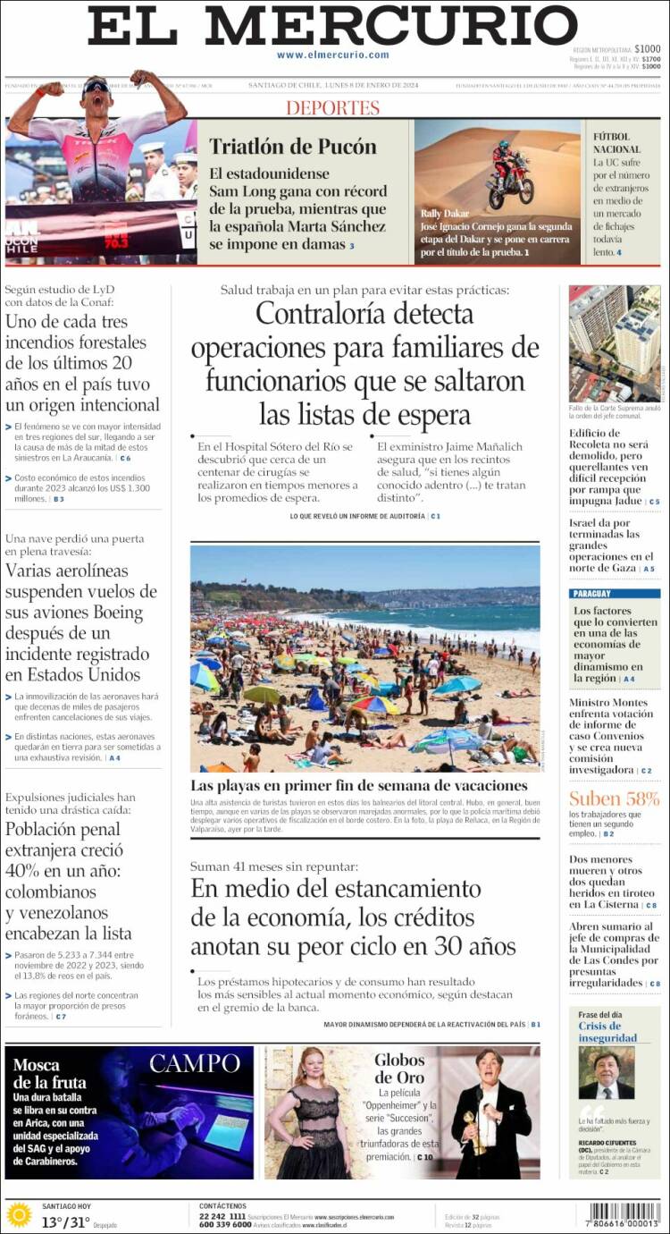 Portada de El Mercurio (Chile)