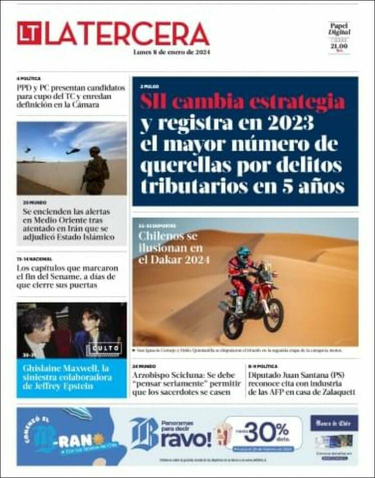 Portada de La Tercera (Chile)