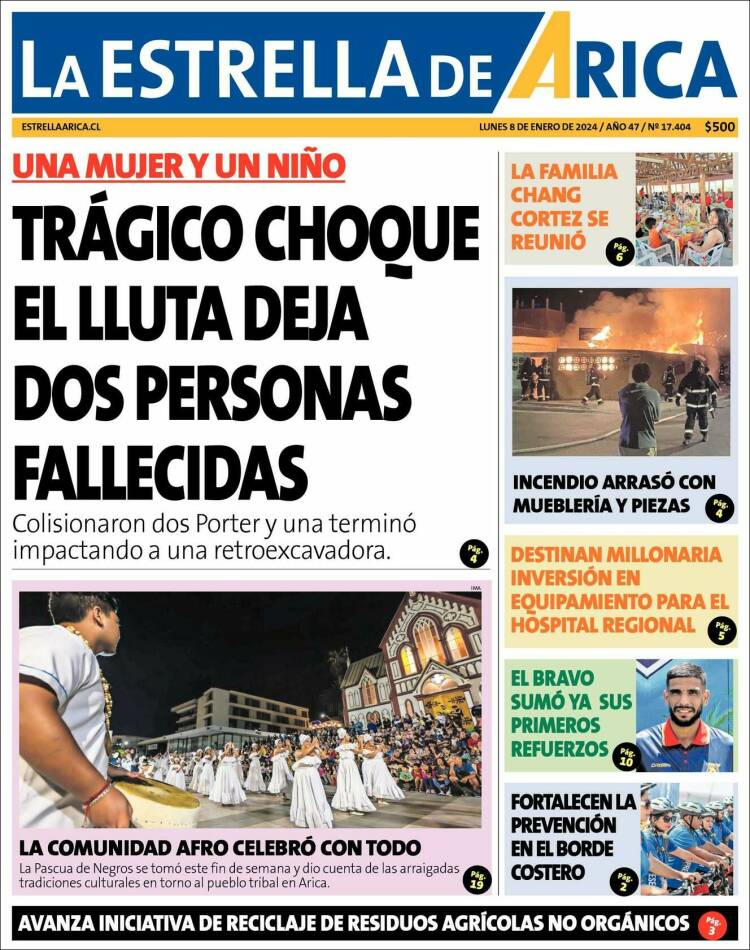 Portada de La Estrella de Arica (Chile)