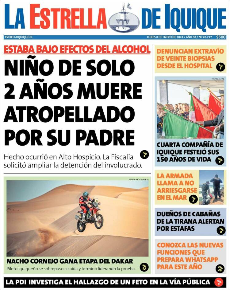Portada de La Estrella de Iquique (Chile)