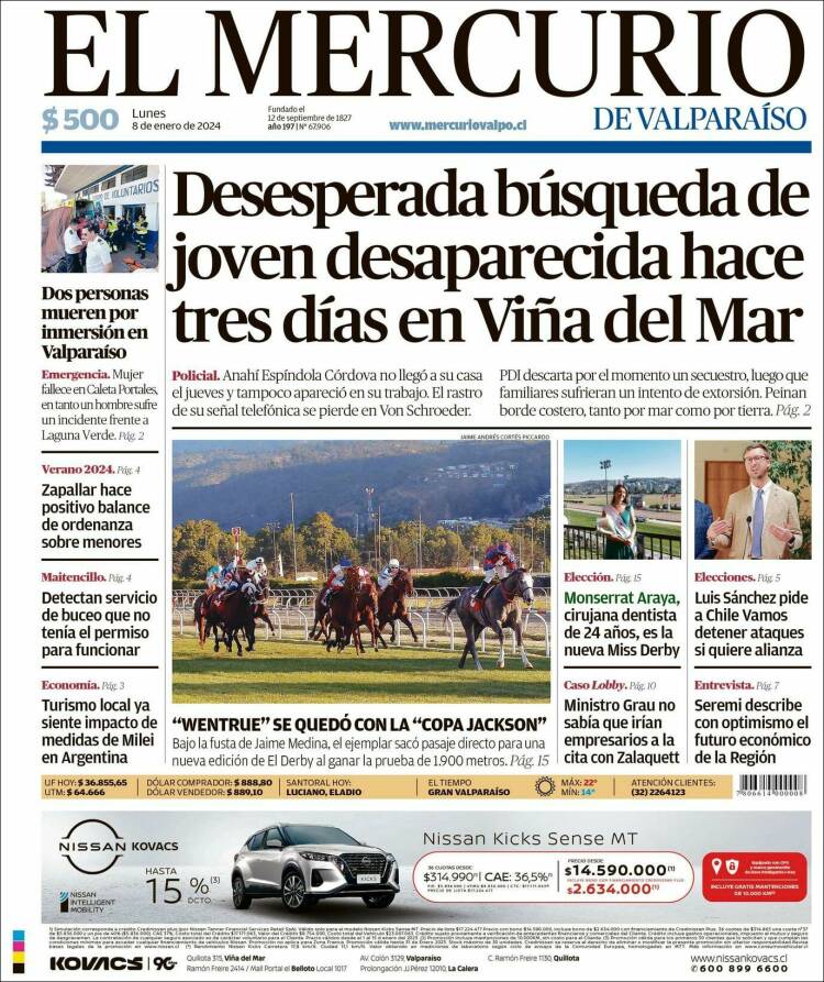 Portada de Mercurio de Valparaiso (Chile)