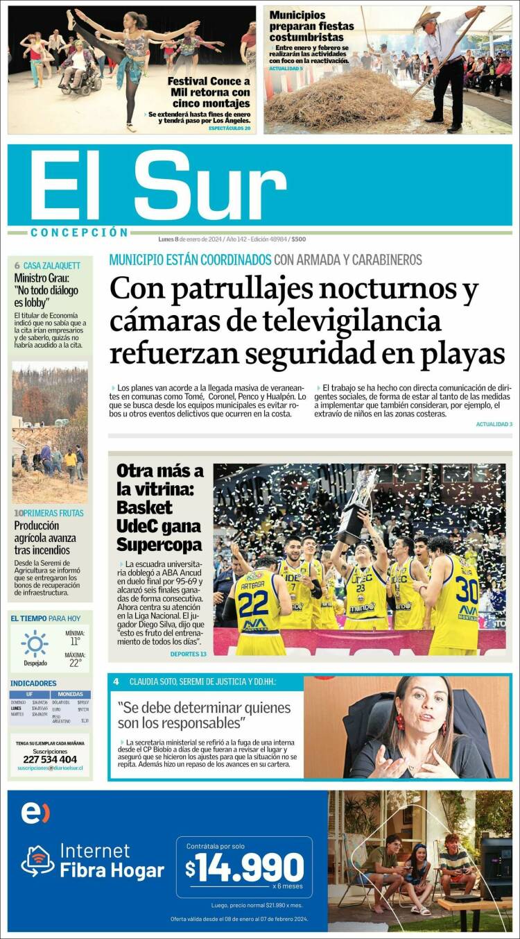 Portada de El Sur (Chile)