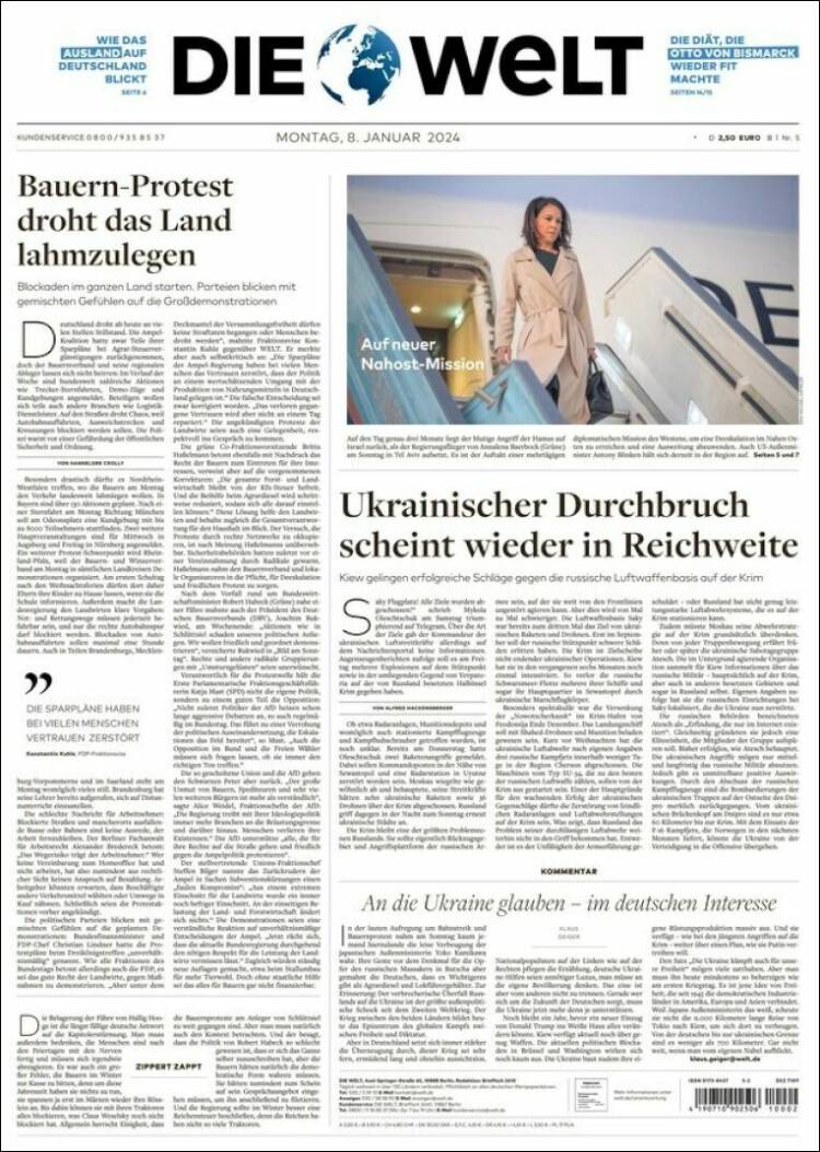 Portada de Die Welt (Alemania)