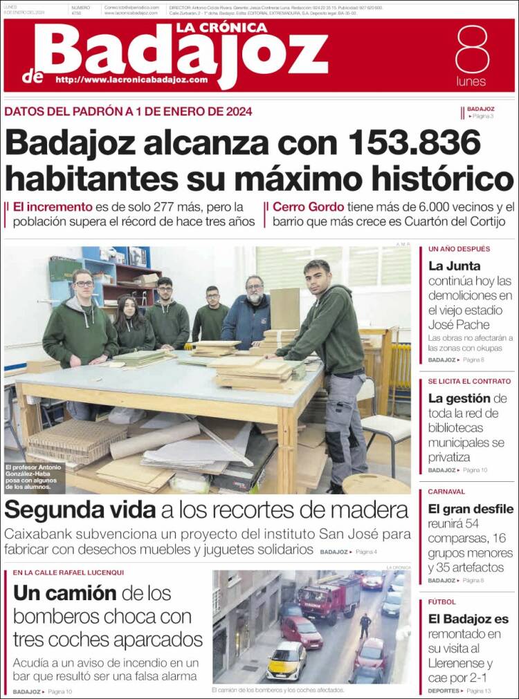 Portada de La Crónica de Badajoz (España)