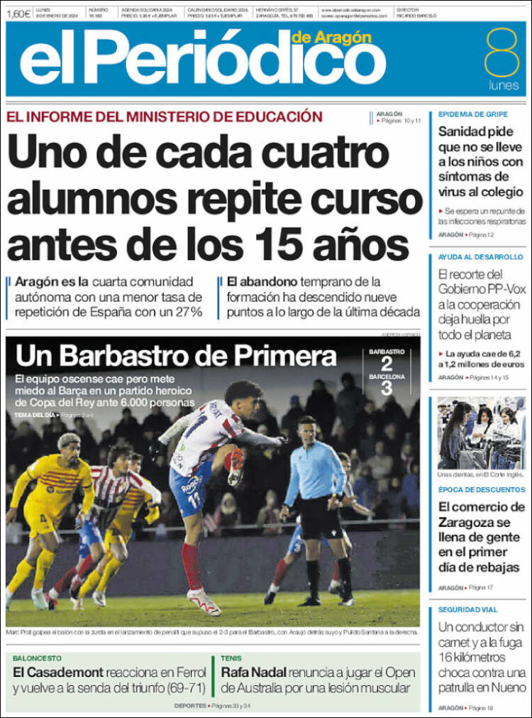 Portada de El Periódico de Aragón (España)